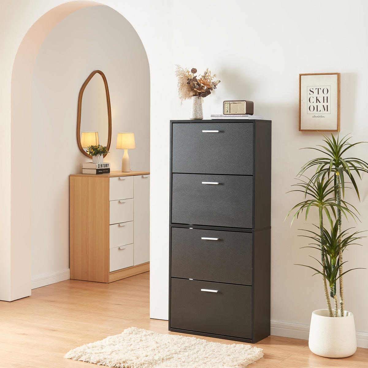 SCHUHSCHRANK Sykkylven - Schwarz, Holzwerkstoff (60/134/24cm) - [en.casa]