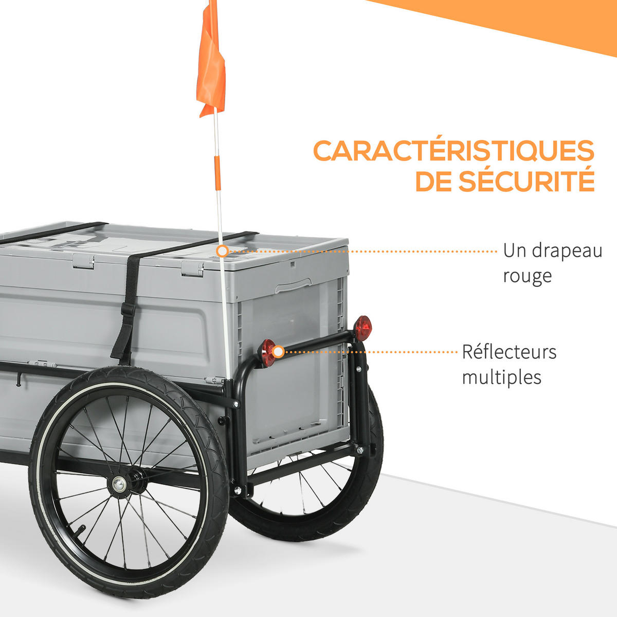 FAHRRADANHÄNGER DE-18150 65 L, abnehmbarer & klappbarer Koffer Grau - Grau, Metall (61/81/145cm) - ComfortXL