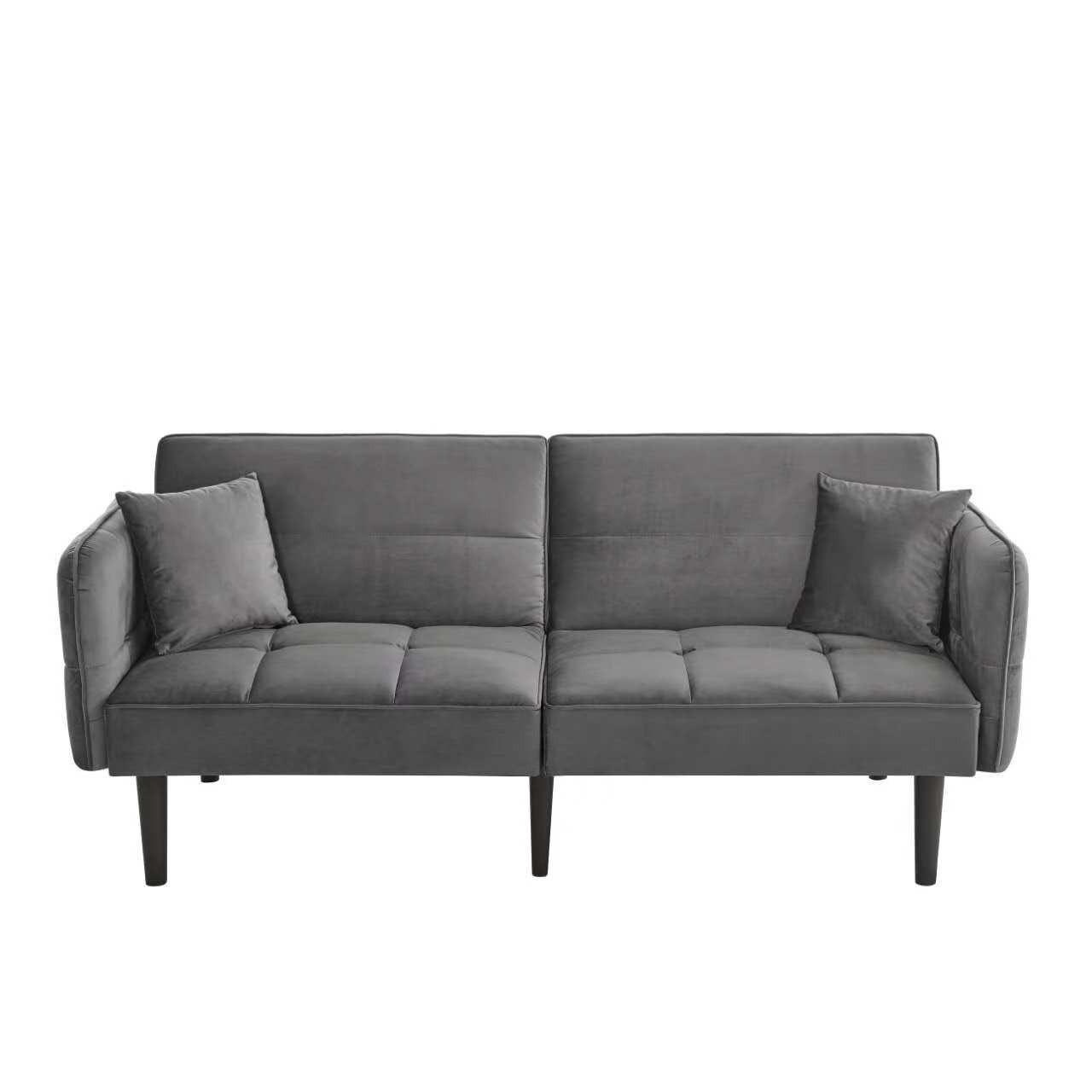 SCHLAFSOFA Samtbezug mit verstellbaren Rückenlehnen und klappbaren Armlehnen Antikgrau 176/78/76 cm - Grau, Textil (78/76/176cm) - Redom