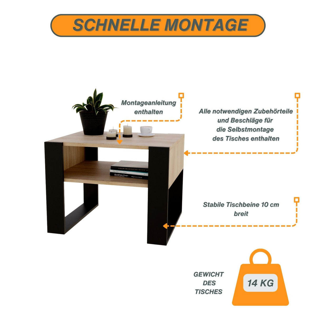 COUCHTISCH Karo65 65/45/53,6 - Eichefarben/Schwarz, Holzwerkstoff (54/65/45cm) - RAUMHIRSCH FURNITURE