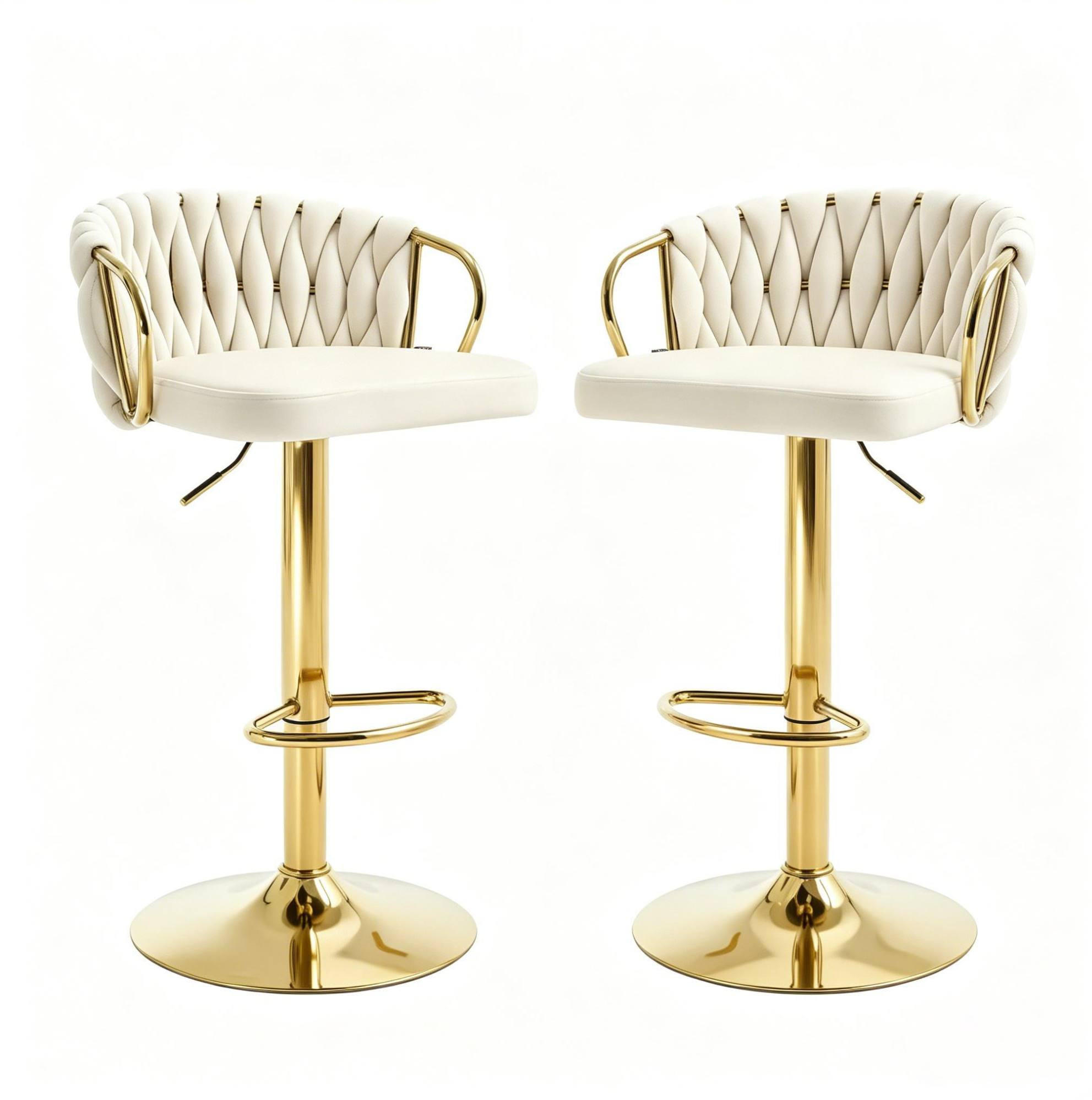 BARHOCKER 2er-Set höhenverstellbar drehbar Samt Cream White - Weiß, Metall (49.5/98/50.51cm) - Meubliv