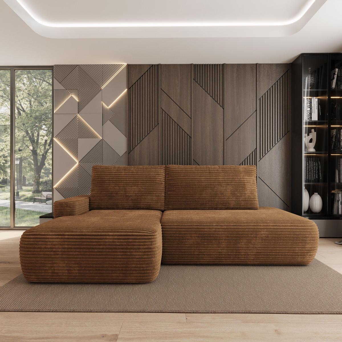 ECKSOFA AVINI T L-S Orange Kordstoff mit Schlaffunktion - Orange, Holzwerkstoff/Textil (277/160cm) - MASSENO