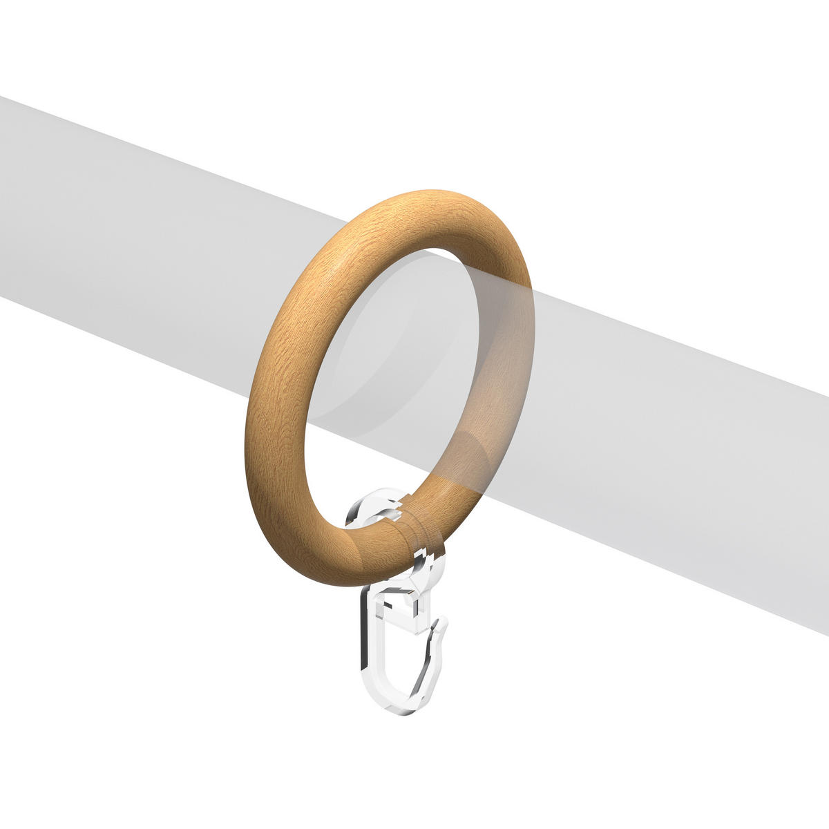 RUNDRINGE MIT FALTENHAKEN FÜR GARDINENSTANGEN 28 mm Ø, Buche, Packung 10 Stück - Buchefarben, Holz (28cm) - INTERDECO