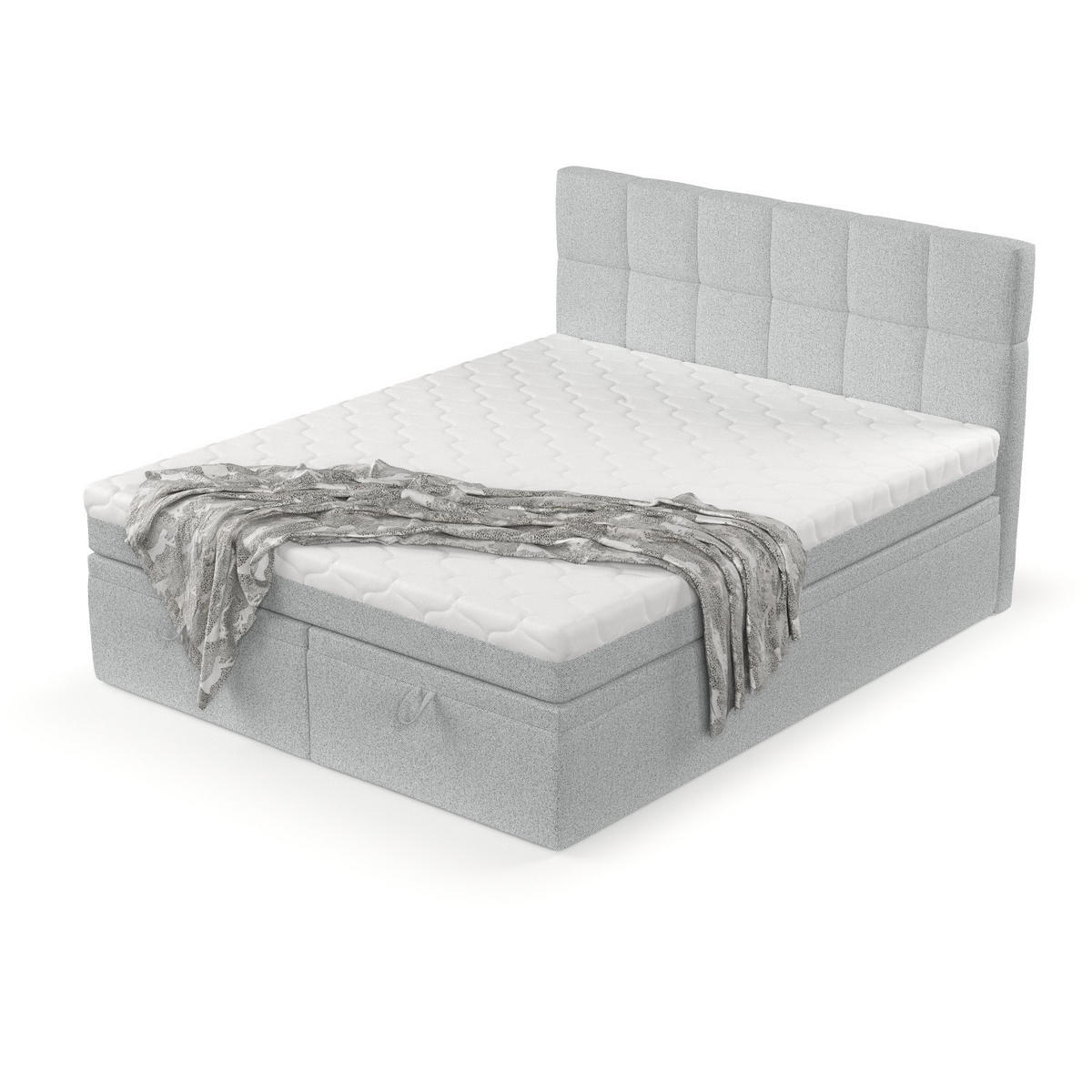 BOXBETT Elano 200/200 cm Hellgrau im Riva Stoff - Hellgrau/Schwarz, Holz/Holzwerkstoff (200/200cm) - AltaBeds