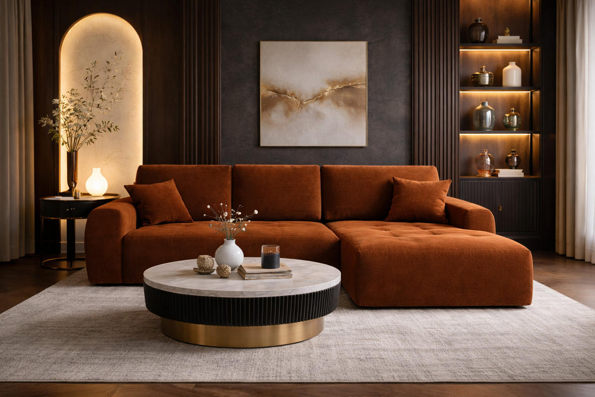 ECKSOFA Mit Schlaffunktion Und Bettkasten L-Form Ivo XL, Veloursstoff Salvador, Dunkelbraun, Rechts - Dunkelbraun, Holz (280/142cm) - Kaiser Möbel