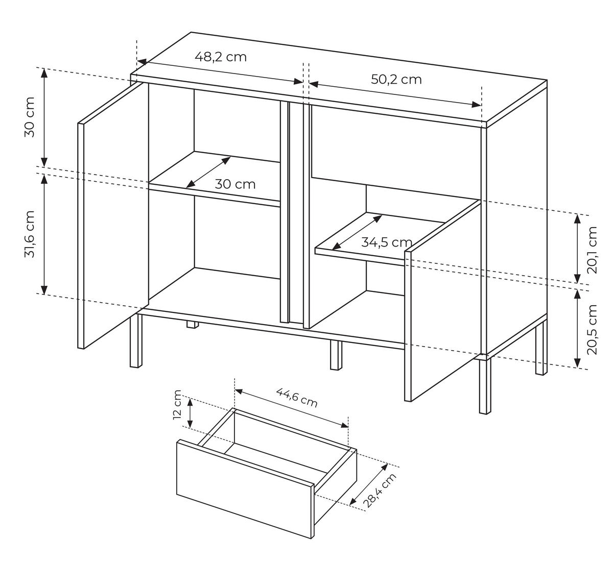 SIDEBOARD Piemontesia 2T 1S Beige 103,3/81,4/39,5 cm – mit Push-to-Open-Funktion - Beige/Schwarz, Holzwerkstoff/Metall (103.3/81.4/39.5cm) - AX Living