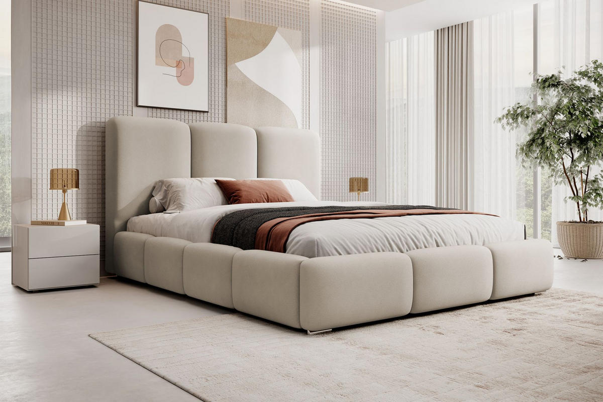 POLSTERBETT Bauro Greige mit Samtbezug 140x200 cm - Taupe/Silberfarben, Textil (140/200cm) - Selsey