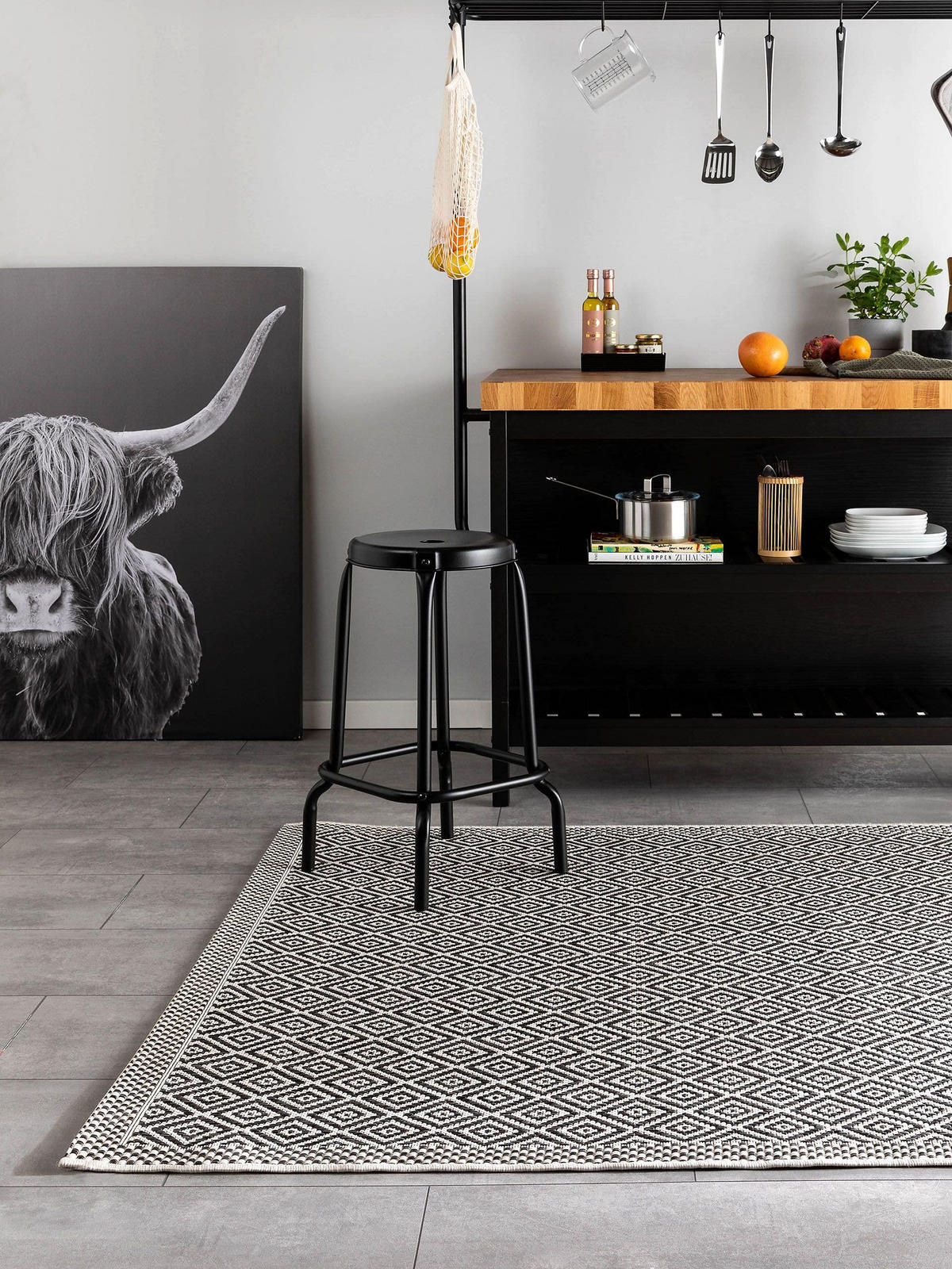 OUTDOORTEPPICH Cleo Weiß/Schwarz 240x340 cm - Weiß, Textil (240/340cm) - benuta Nest