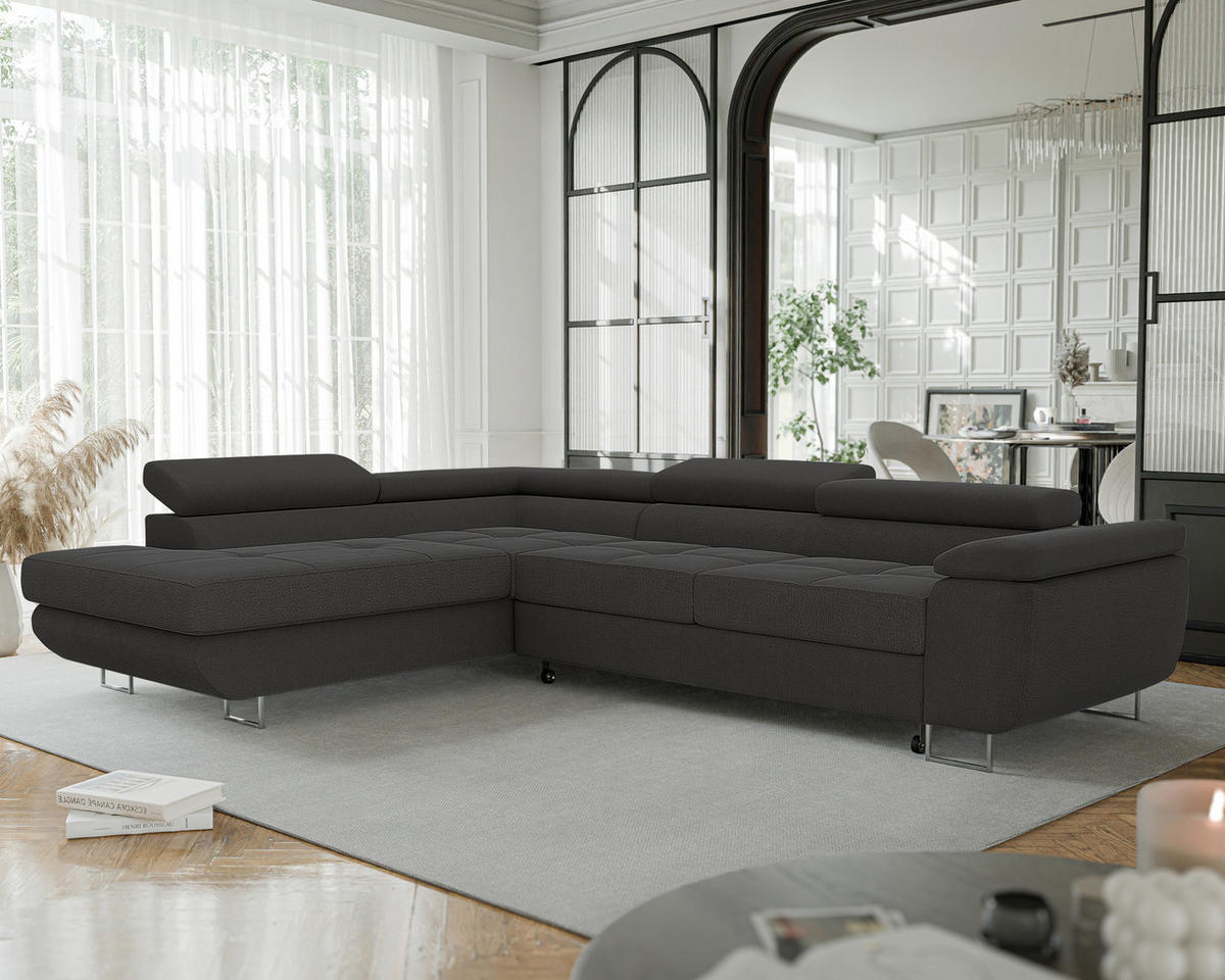 ECKSOFA ANTON mit Schlaffunktion und Bettkasten Anthrazit - Anthrazit, Holzwerkstoff/Kunststoff (274/203cm) - Idohome