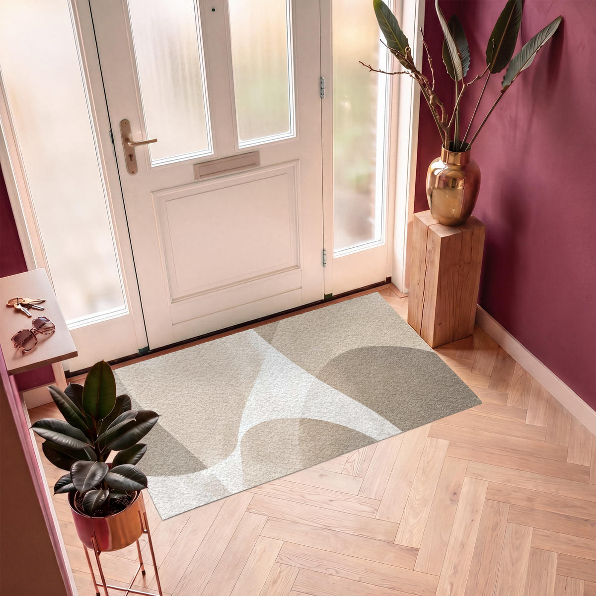 FUSSMATTE Glatte Oberflächen - Harmonisch - Wellenförmig Schmutzfangmatte 150x90 cm - Beige, Kunststoff (150/90cm) - MuchoWow