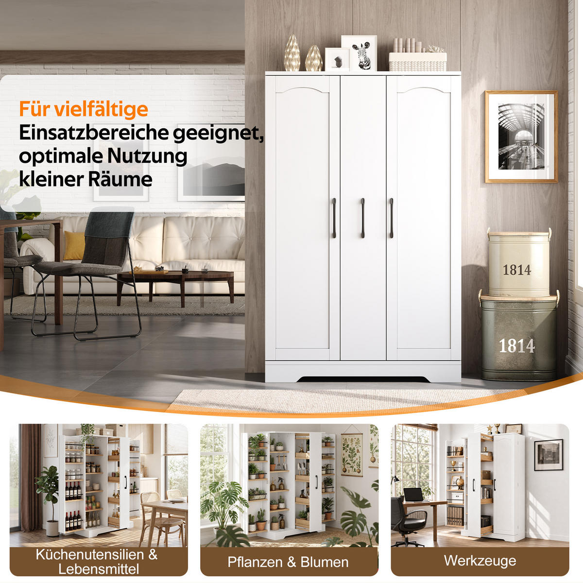 MEHRZWECKSCHRANK DE-38691 120/78/35 cm Gewürzregal und 4-stufiger Auszug Weiß - Weiß, Holzwerkstoff (78/120/35cm) - ComfortXL