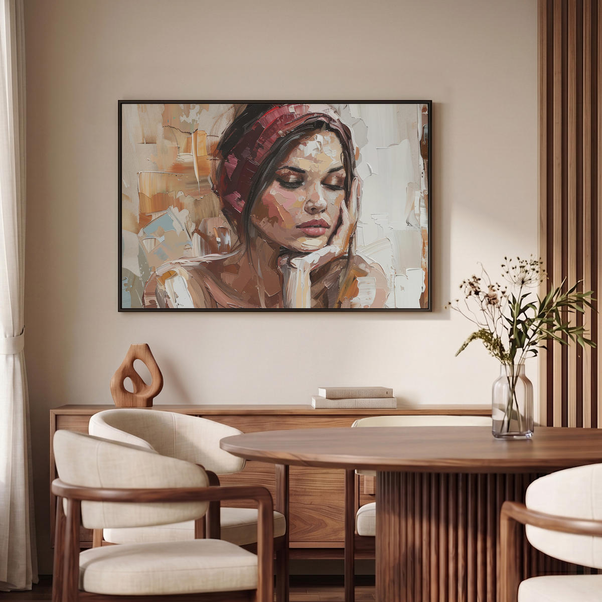 LEINWAND Bilder mit Rahmen - Frau - Lackierung - Porträt - Modern - 90x60 - Altrosa, Textil (90/60cm) - MuchoWow
