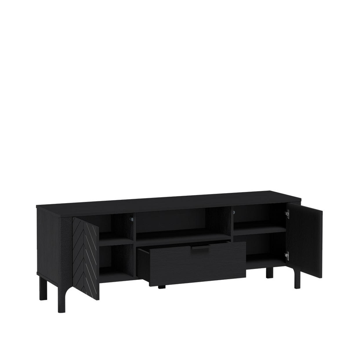 RTV-SCHRANK Lumi Schwarz, Zweitüriger TV-Tisch mit Schublade - Schwarz, Holzwerkstoff (160/57/41cm) - Bettso