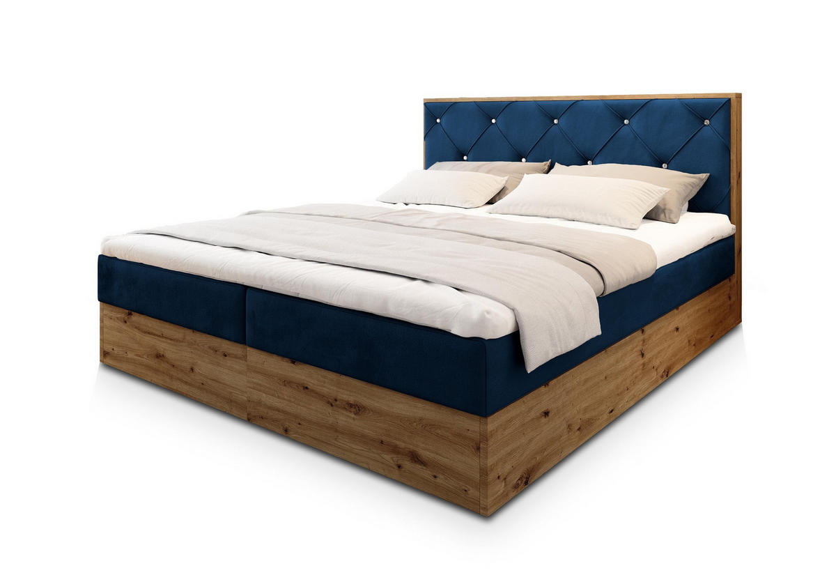 POSTEL BOXSPRING FOSCO 160x200 cm, s matrací a úložným prostorem, modrá - modrá, kompozitní dřevo/textil (160/200cm) - MASSENO