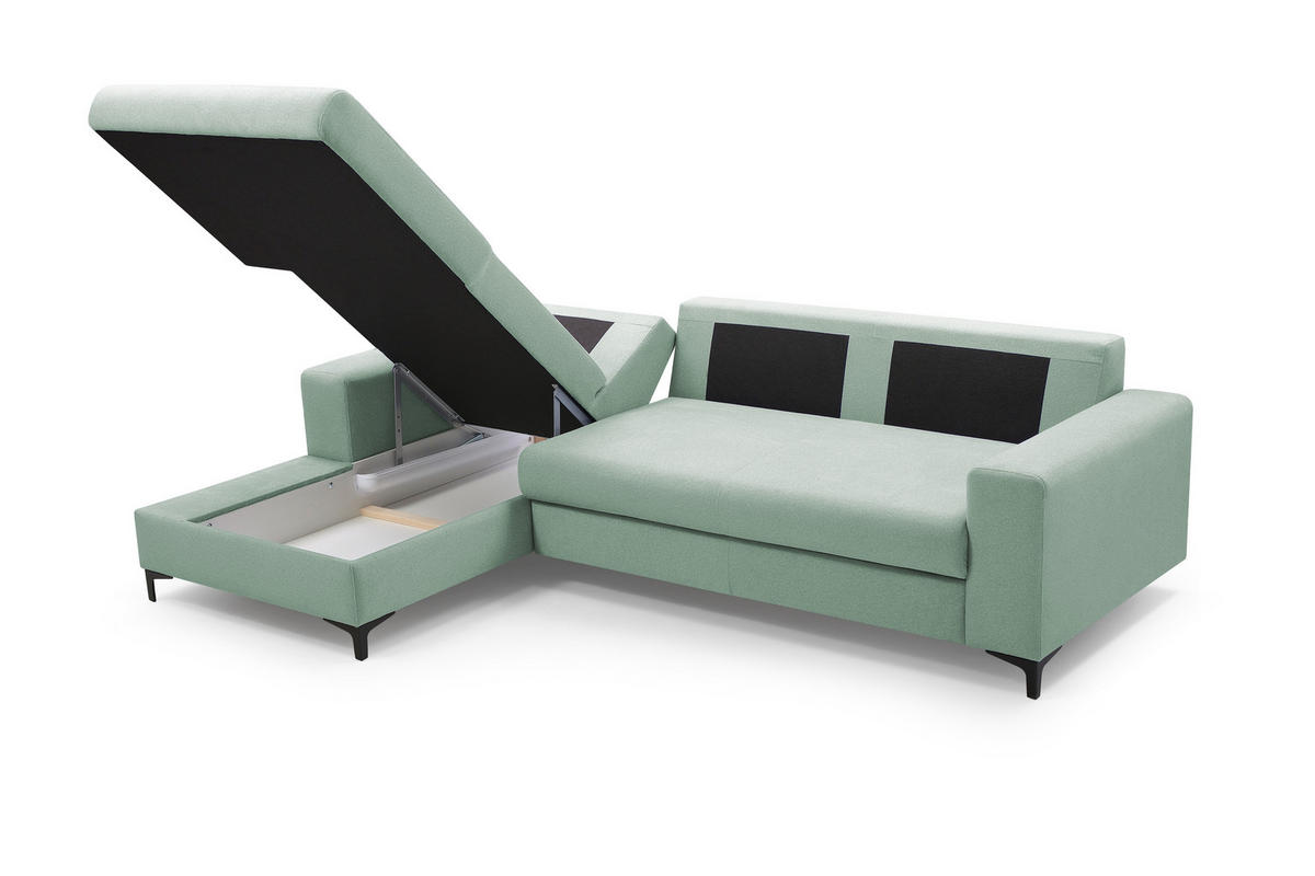 ECKSOFA AVRA L-förmig, mit Stauraumbehälter-in RINO-Stoff, Komfort & Eleganz, lose Rückenkissen, freistehend, LINKS 165x251x85 cm Turquoise - Türkis, Holz/Textil (165/251cm) - DomoHome