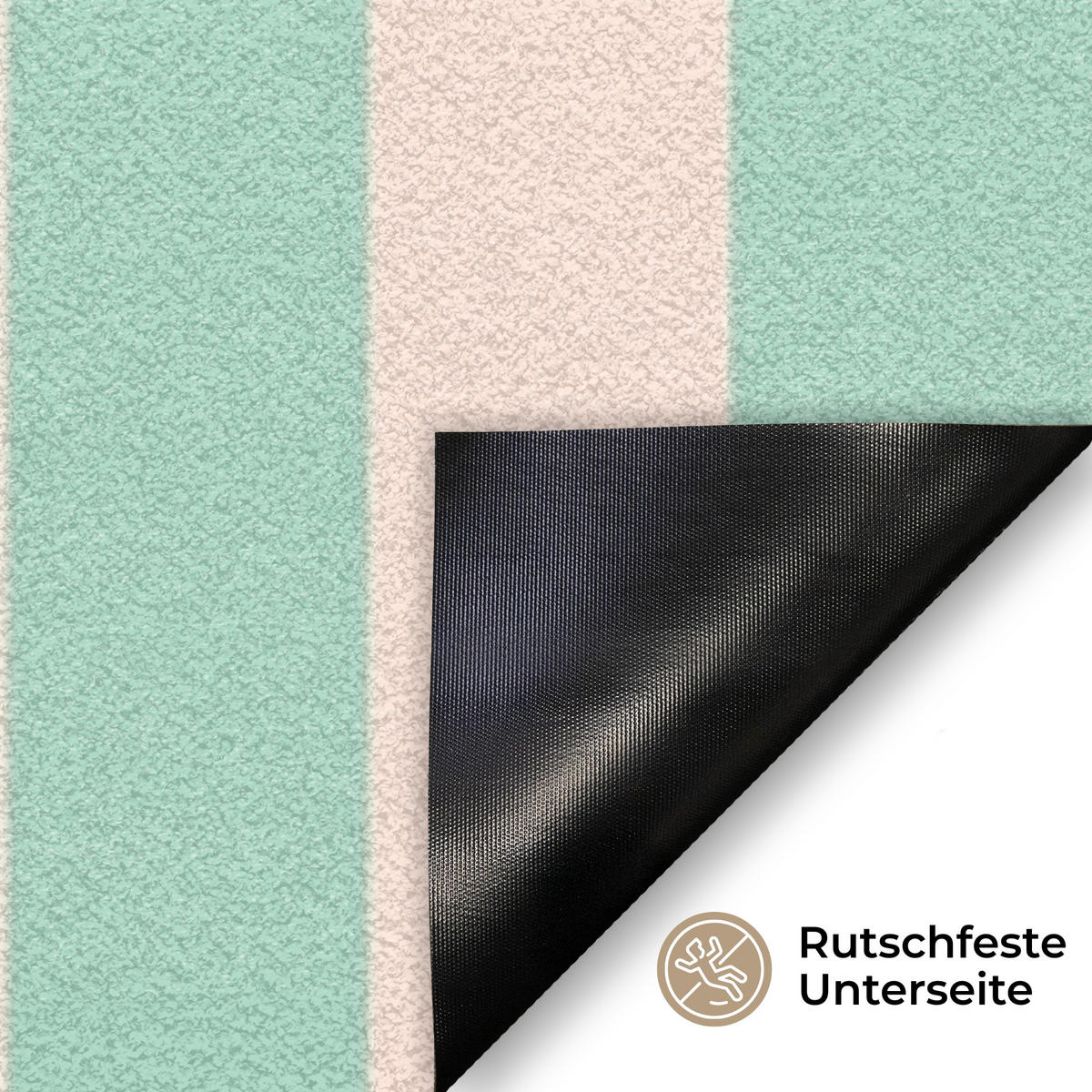 FUSSMATTE Rosa – Grün – Streifen – Amore 90x60 cm - Mintgrün, Kunststoff (90/0.4cm) - MuchoWow