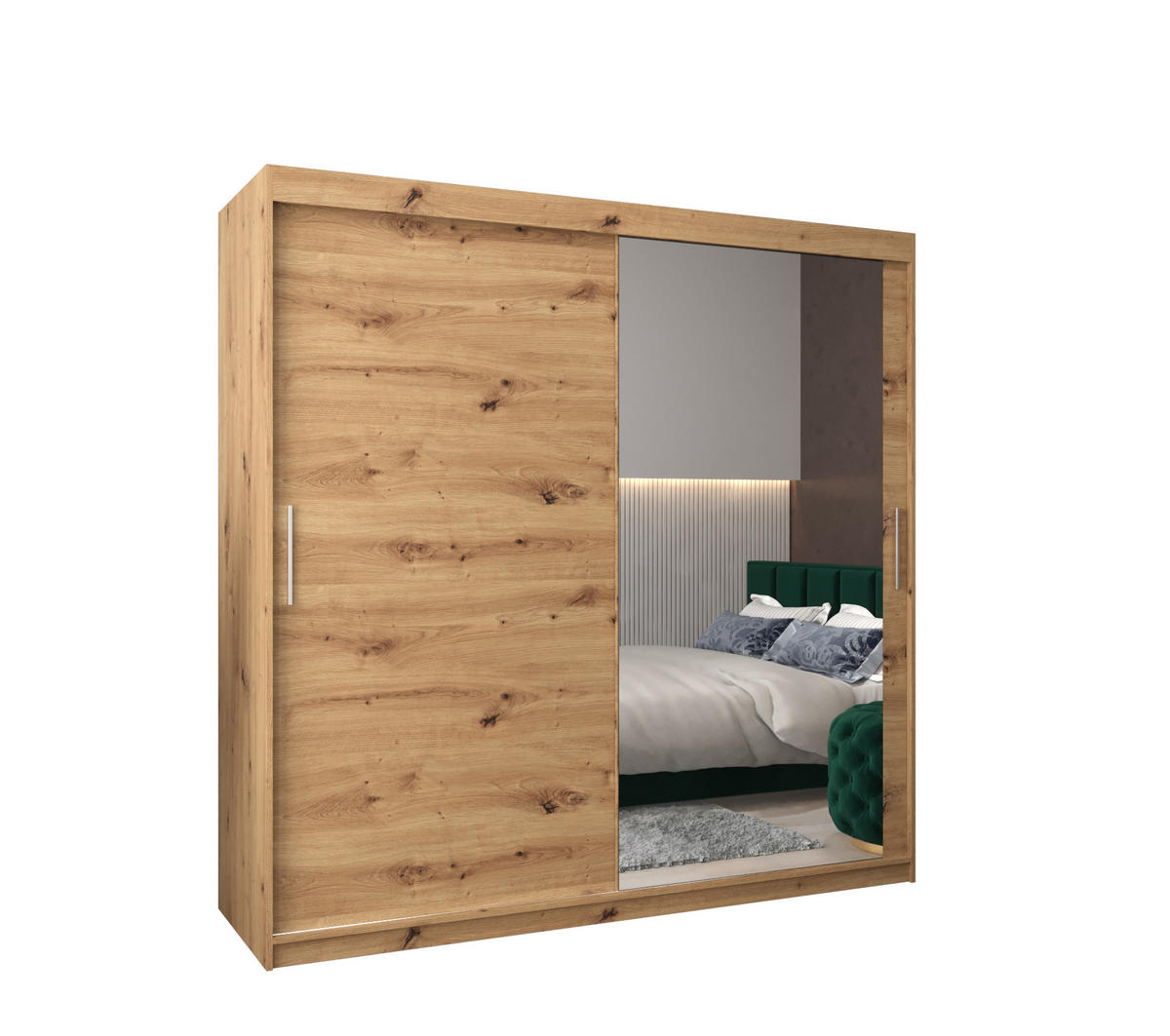 SCHWEBETÜRENSCHRANK 200/200/62 2-türig - Silberfarben/Eiche Artisan, Holz/Kunststoff (200/200/62cm) - Abiks Möbel