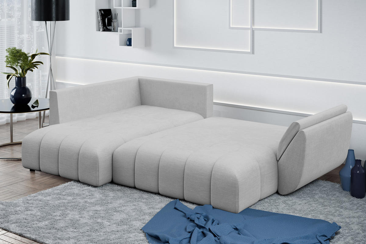ECKSOFA L Form Corleone Hellgrau 266/190/91 cm mit Schlaffunktion - Hellgrau/Schwarz, Kunststoff/Textil (266/182cm) - AX Living
