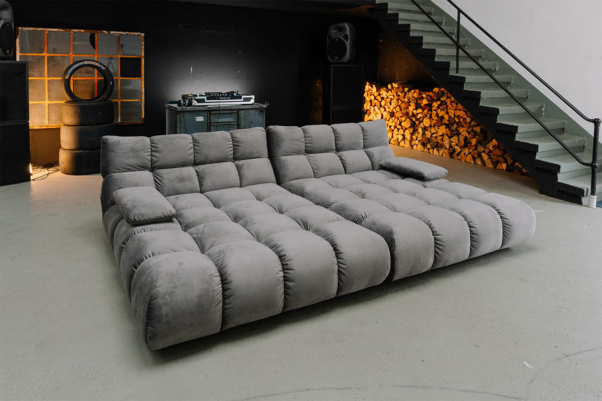 BIG SOFA VIVIEN Steingrau Velvet - Schwarz/Grau, Kunststoff/Textil (296/85/178cm) - KAWOLA