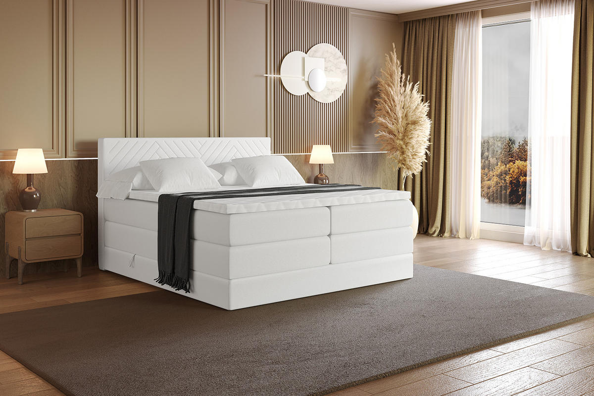 BOXSPRINGBETT mit Matratze H3|H4 und Lattenrost - VEXA KING-160x200 - Weiß - Weiß, Holzwerkstoff (160/200cm) - ALTDECOR