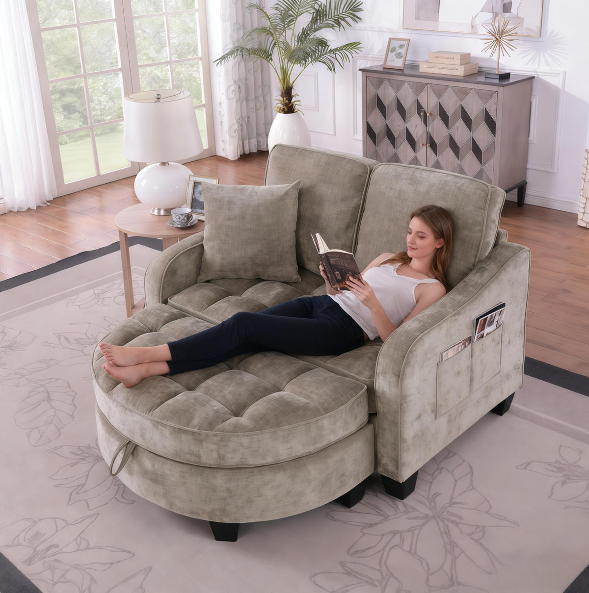 RÉCAMIERE 2-in-1 mit Aufbewahrungshocker ca. 132 x 129 x 93 cm Braun - Braun, Holzwerkstoff (129/93/132cm) - Meubliv