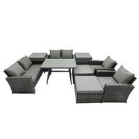 GARTENMÖBELSET mit ESSTISCH,HOCHLEHNER-SOFA Polyrattan Dunkelgrauer Mix 8-Sitzer - Dunkelgrau/Grau, Glas/Kunststoff - Fimous