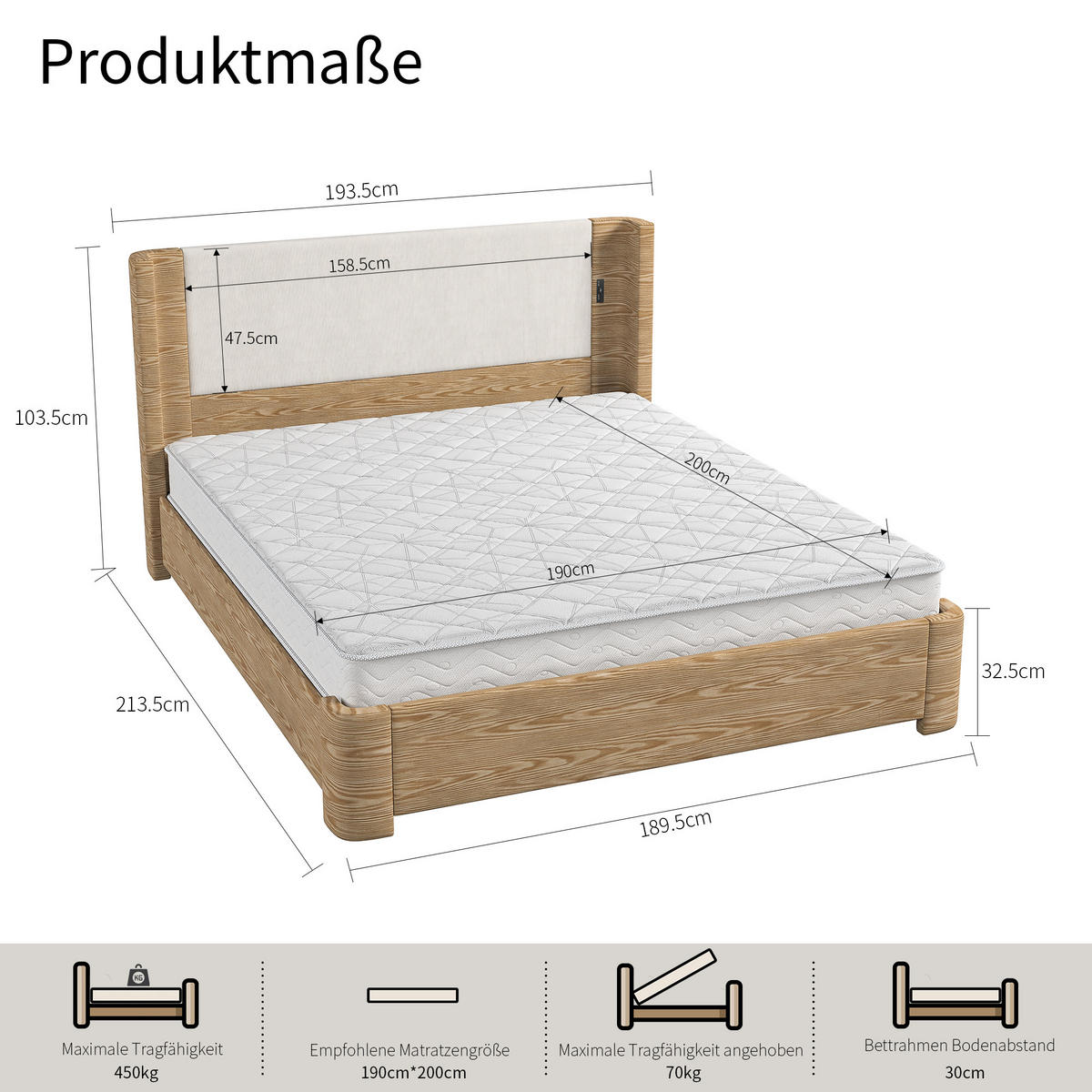 POSTEL KING Béžová s hydraulickým úložným prostorem a LED osvětlením - béžová, textil (190/200cm) - Urban Meuble