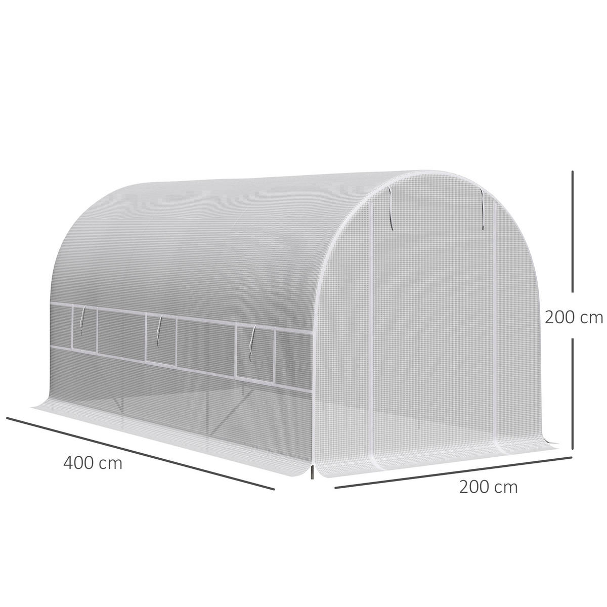 GEWÄCHSHAUS DE-11944 8 m² mit Tür & 6 Fenstern Weiß - Weiß, Kunststoff (200/200/400cm) - ComfortXL