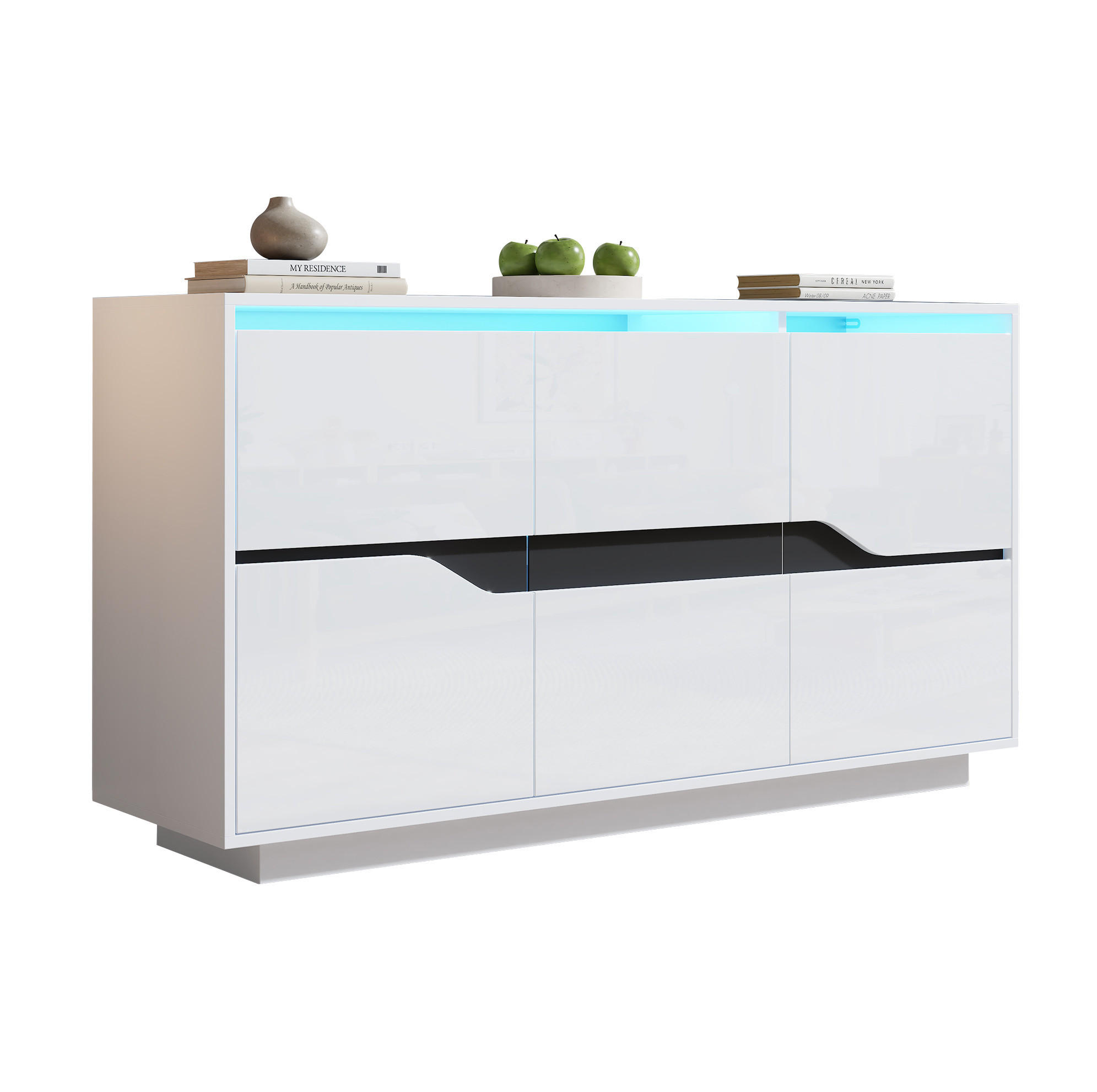 SIDEBOARD 140/40/70 cm Weiß/Schwarz aus Spanplatte mit LED - Weiß, Holzwerkstoff (40/70/140cm) - OKMYHOME