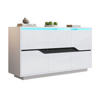 SIDEBOARD 140/40/70 cm Weiß/Schwarz aus Spanplatte mit LED - Weiß, Holzwerkstoff (40/70/140cm) - OKMYHOME