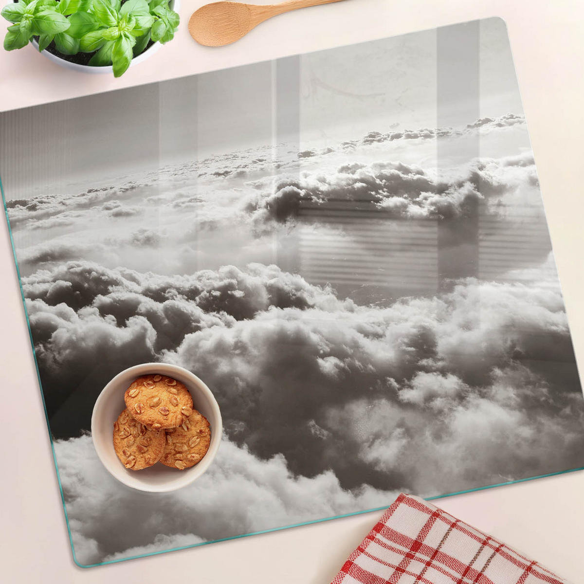 GLASPLATTE 60x52 cm Wolken - Schwarz, Glas (60/0.4/52cm) - TULUP