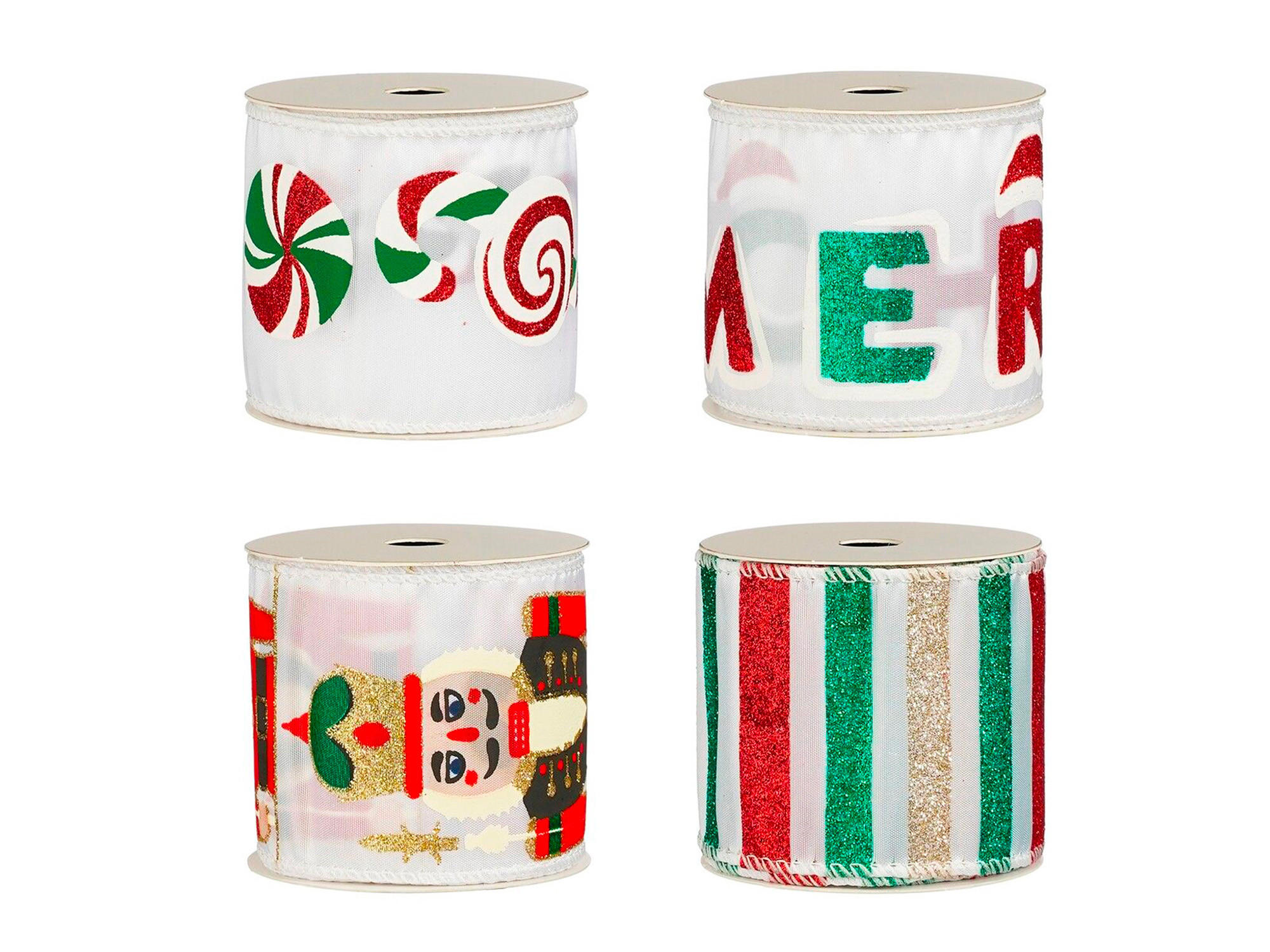 WEIHNACHTSBEDRUCKTE 4er-Set Weihnachtsbänder mehrfarbig 6,5 cm × 270 cm - Rot/Multicolor, Kunststoff (6.5/6.5/270cm) - LAALU