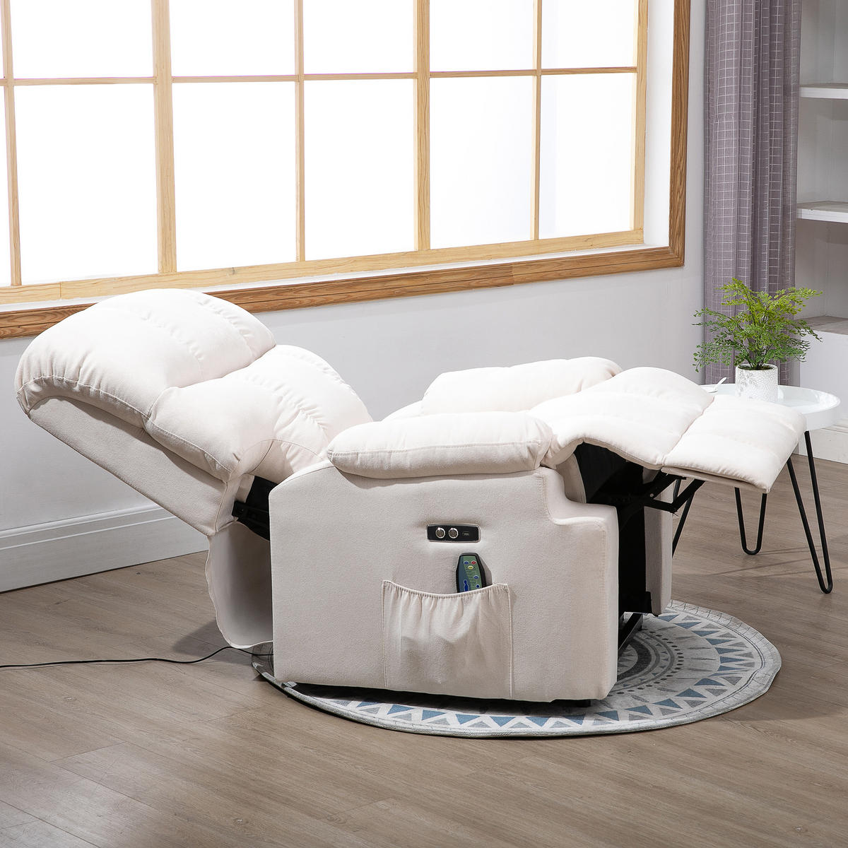 SESSEL mit aufstehhilfe Relaxsessel Fernbedienung USB Kurzplüsch Creme - Weiß, Kunststoff (95/105/83cm) - HOMCOM