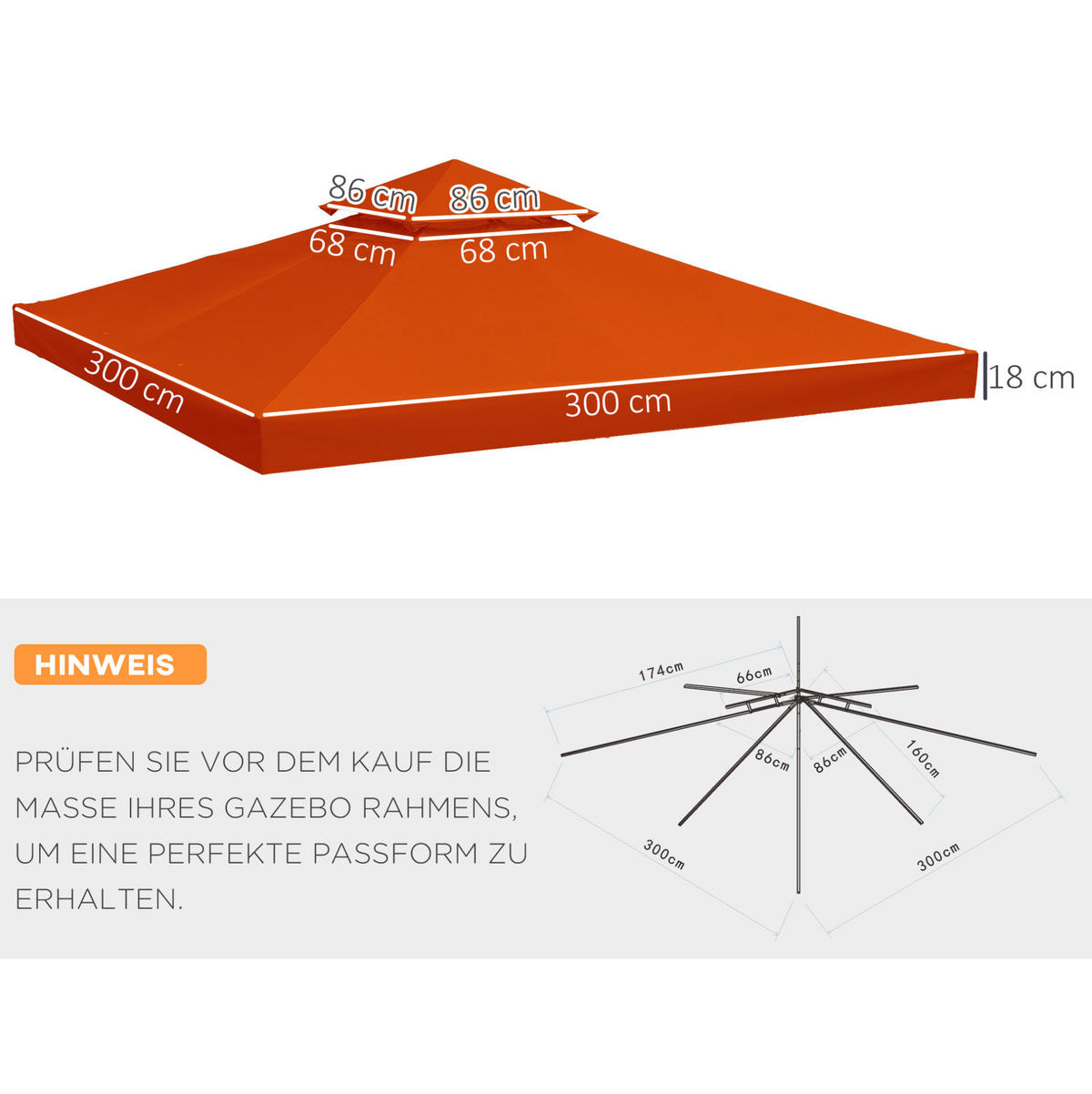 ERSATZDACH für Pavillon 300/300 cm mit Doppeldach, wasserabweisendem Polyester und UV-Schutz, Rot - Rot, Textil (300/18/300cm) - Redom