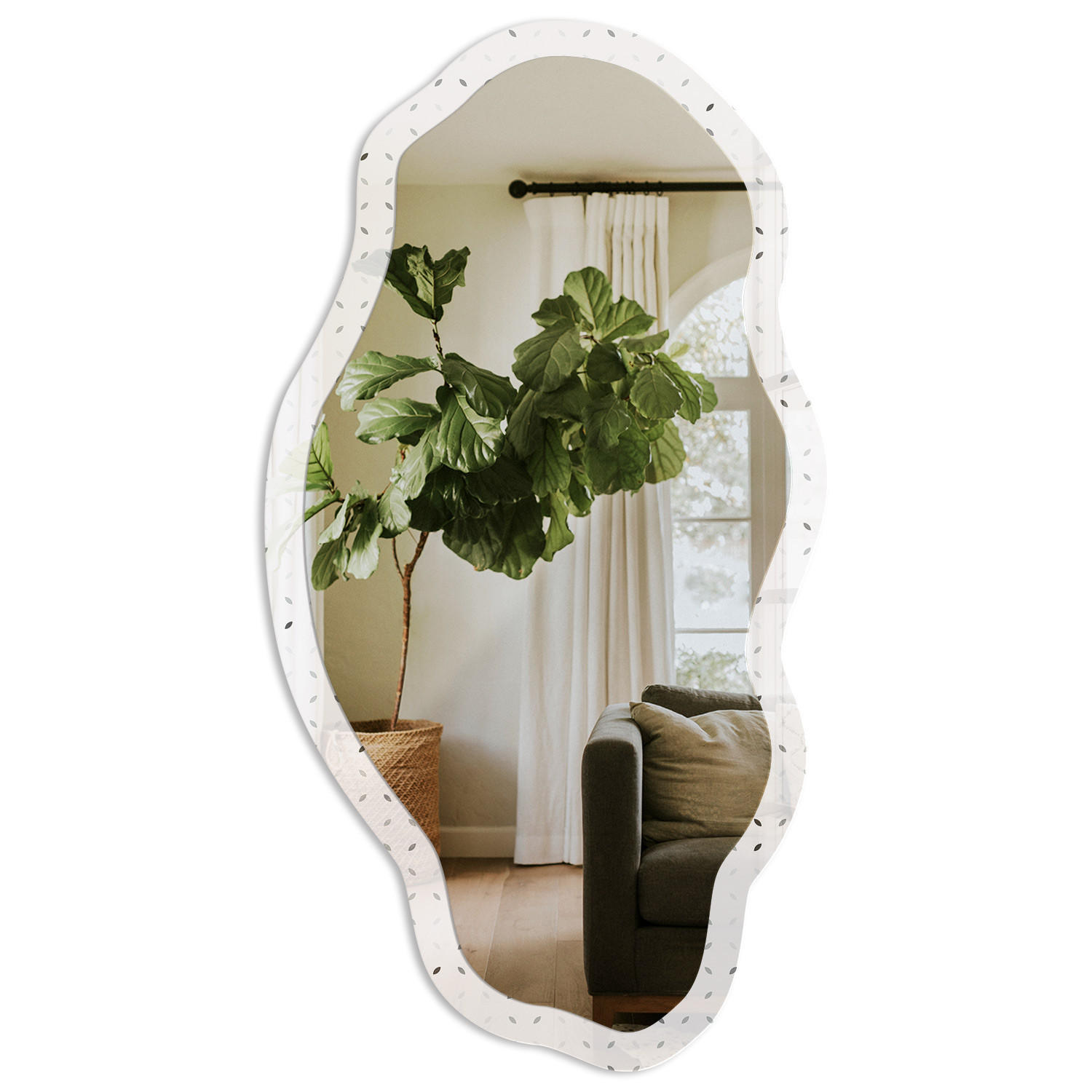 SPIEGEL 90x45 cm asymmetrisch mit Druck - Lichtmuster - Transparent, Glas (45/90/0.4cm) - TULUP