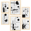 POSTER Set Mit 6 Bauhaus Schwarz Weiß Linien & Formen A3 & A4 Rahmen Aus Hellem Holz - Beige, Papier (29/3cm) - Nacnic