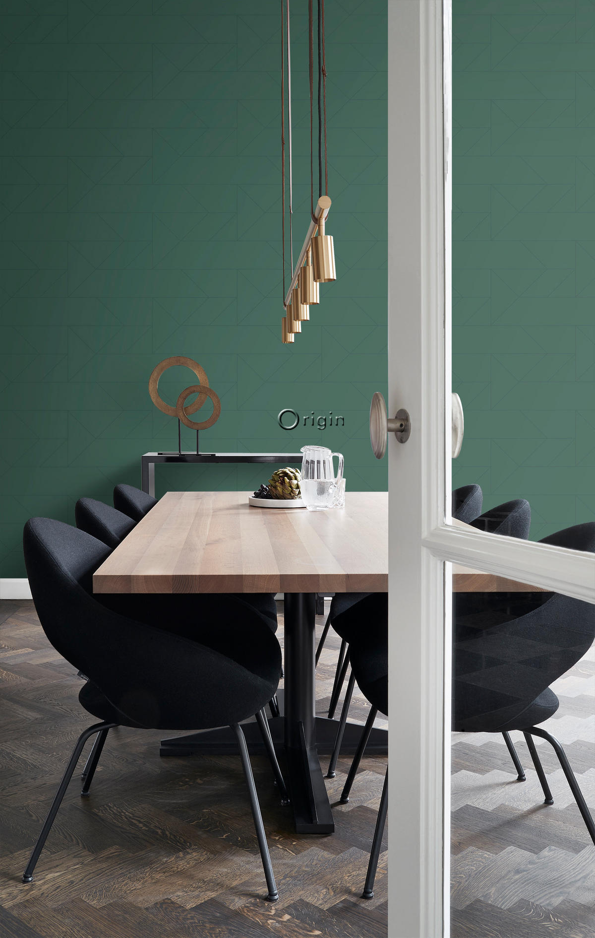 TAPETE grafische Linien 53 cm x 10.05 m - Grün, Papier (53/1000cm) - Origin Wallcoverings