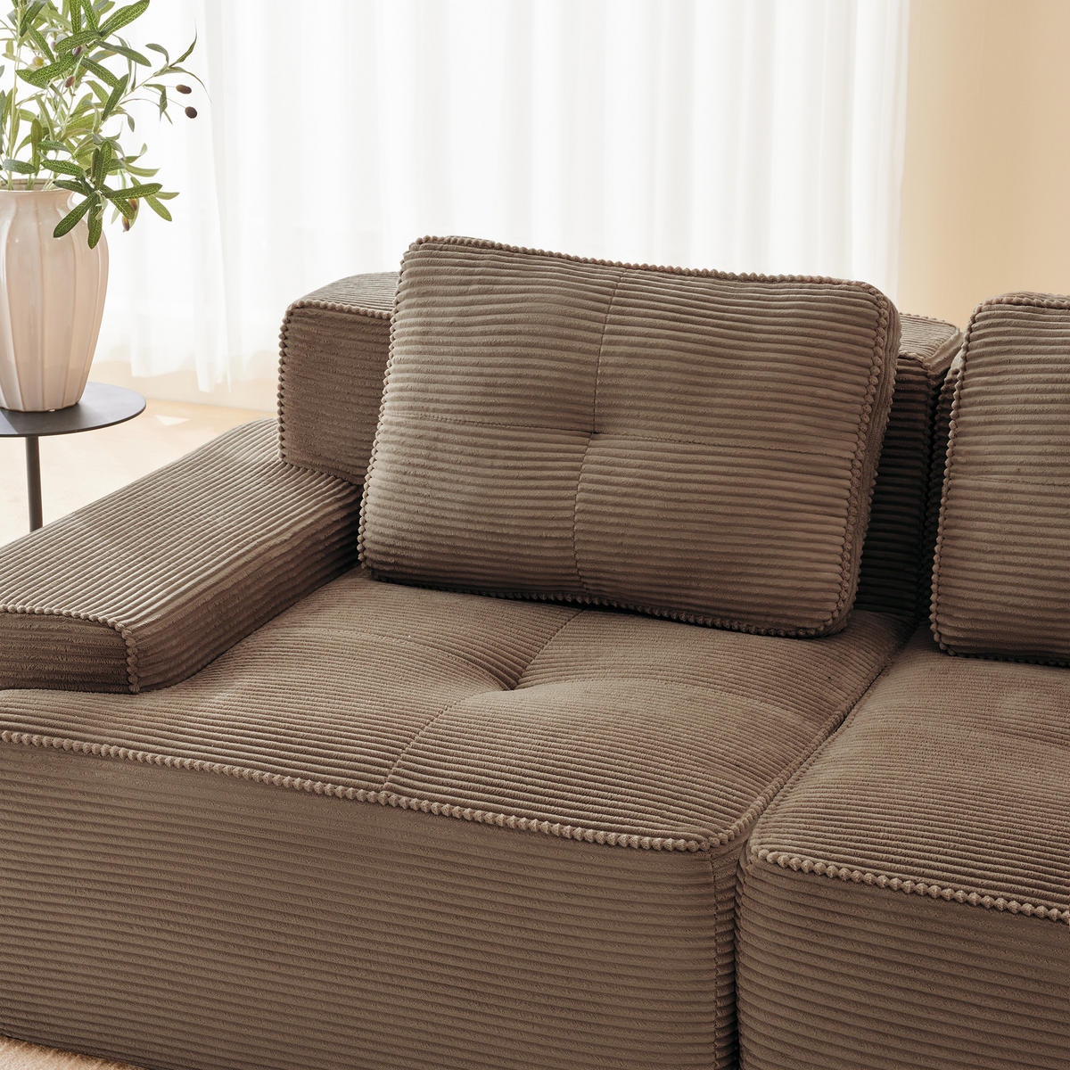 3-SITZER Sofa 177x104x69 cm aus Cordstoff rahmenlos modular, braun - Braun, Textil (104/69/177cm)