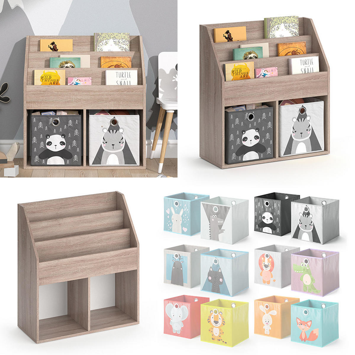 KINDERREGAL Luigi Sonoma 72 x 79 cm mit 2 Faltboxen opt.2 - Sonoma Eiche, Holzwerkstoff (72/79/30.7cm) - Vicco