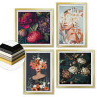 WANDBILDER 4er Set - 50x50 cm & 40x60 cm Goldrahmen - Blumenporträts, Sträuße, Blätter - Goldfarben, Kunststoff (50/50cm) - ArtPrintCave