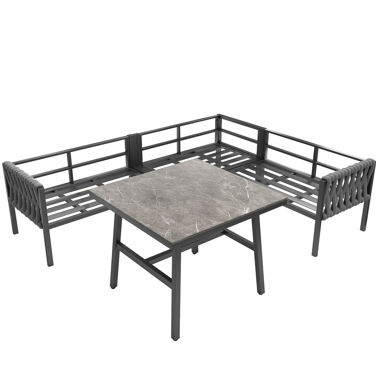 GARTENMÖBEL-SET mit Metallgestell & Glas-Tisch, Ecksofa, verstellbare Füße, 238/61/78 cm, Grau - Grau, Metall - Redom