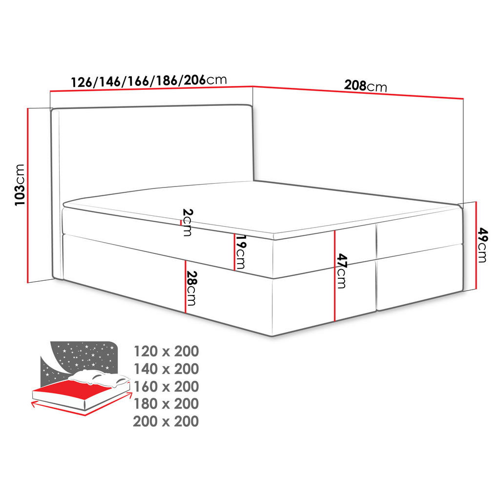Thumbnail - Mirjan24 Boxbett, Rot, Holz, H3, 120x200 cm, Schlafzimmer, Betten, Boxspringbetten