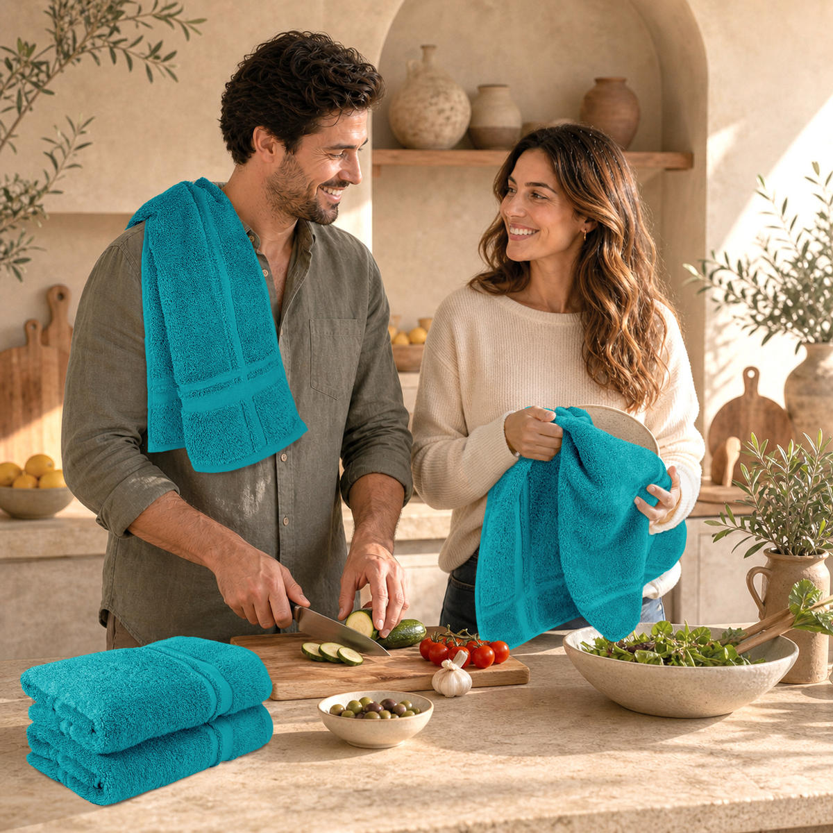 FROTTEE Küchenhandtücher 50x50 cm, 4er Set, Nautic Grün - Smaragdgrün, Textil (50/50cm) - Lashuma