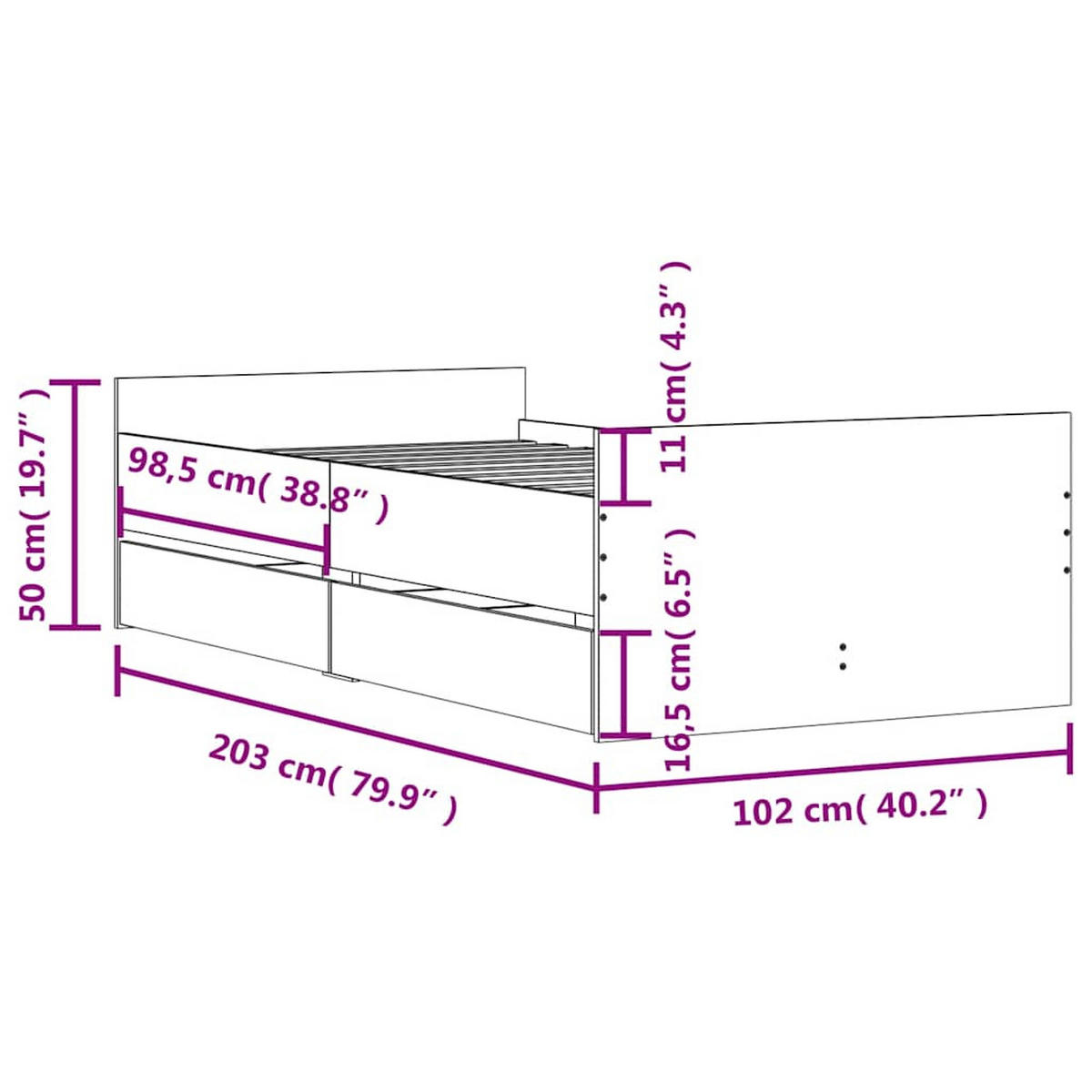 BETTGESTELL Mit Schubladen Sonoma-Eiche 100/200 Cm - Braun, Holzwerkstoff (100/200cm) - vidaXL