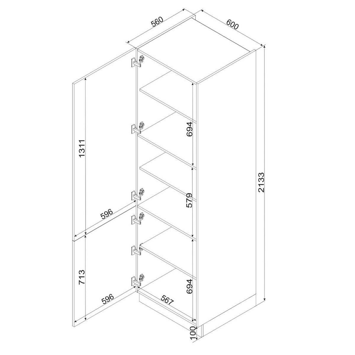 HOCHSCHRANK - D60SŁ P/L (S2100/28 ) - KATE - Hochwertiges Design Konzept - Weiß/Grau, Holz/Metall (60/213.3/56cm) - ROYAL24_MARKT