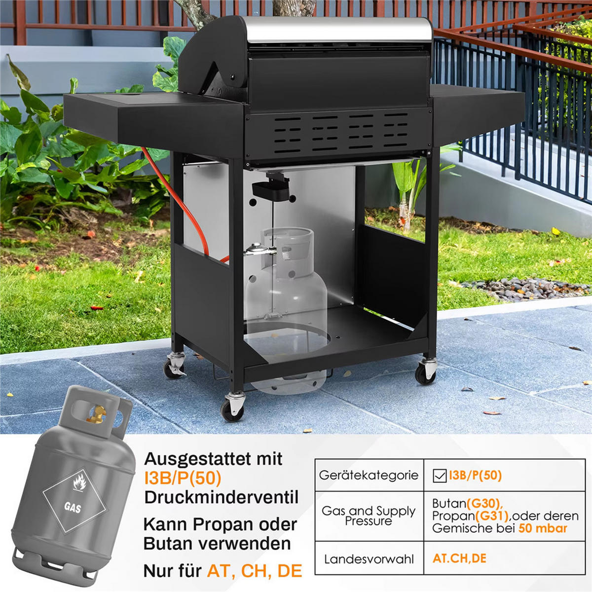 GASGRILL 4+1 Brenner mit Seitenbrenner 52000BTU, Silber - Silberfarben, Metall (70/136/44cm) - Kaket