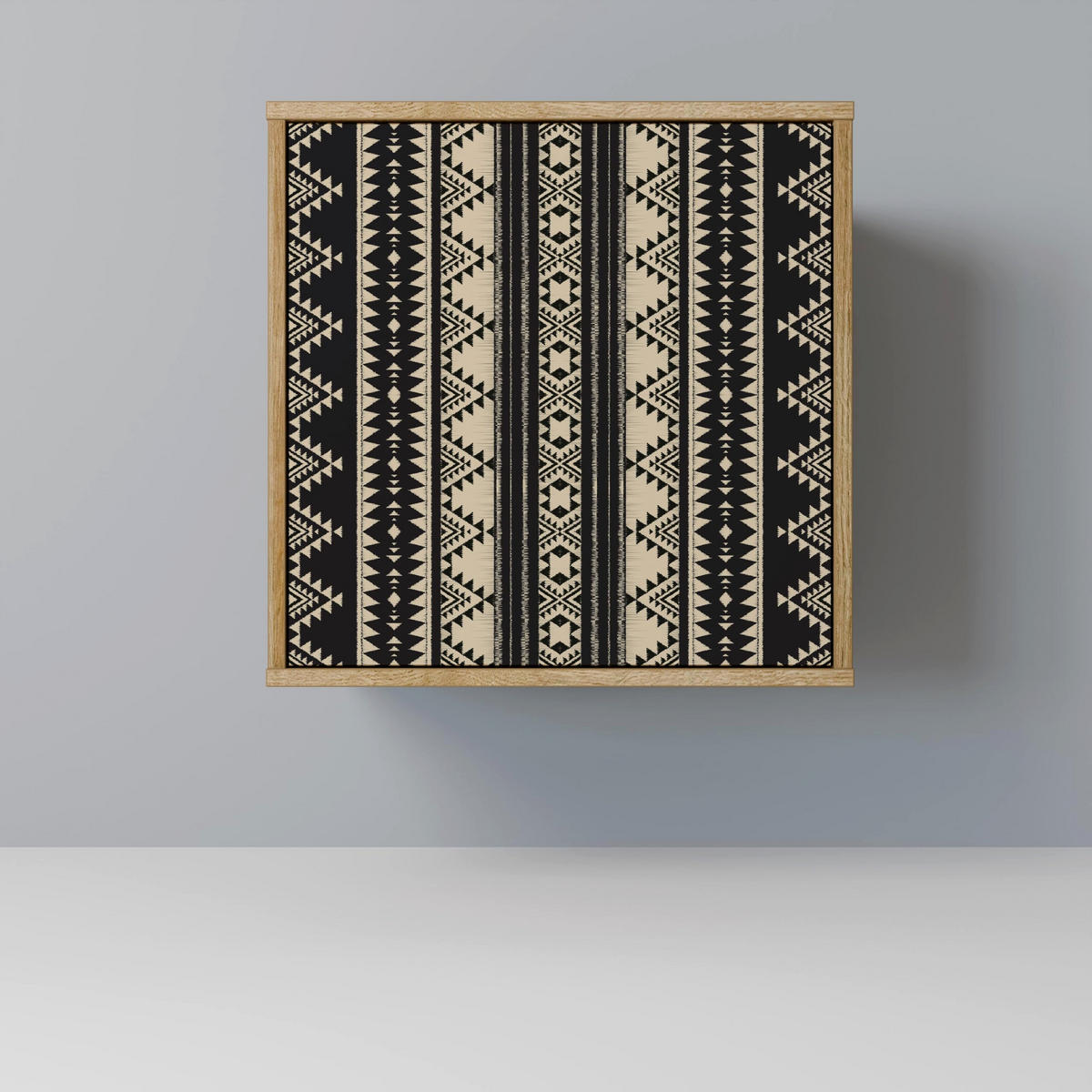 SIDEBOARD AZTEC, Eichefarben, 57,5x42x67,5 cm, Schwarze Metall-Rahmenfüße - Eichefarben/Multicolor, Holzwerkstoff/Metall (57.5/67.5/42cm) - SpaceRebels