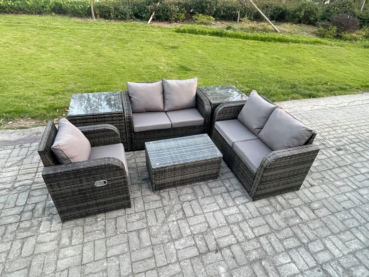 LOUNGESOFA-SET Polyrattan Dunkelgrau 5-Sitzer - Dunkelgrau, Metall - Fimous