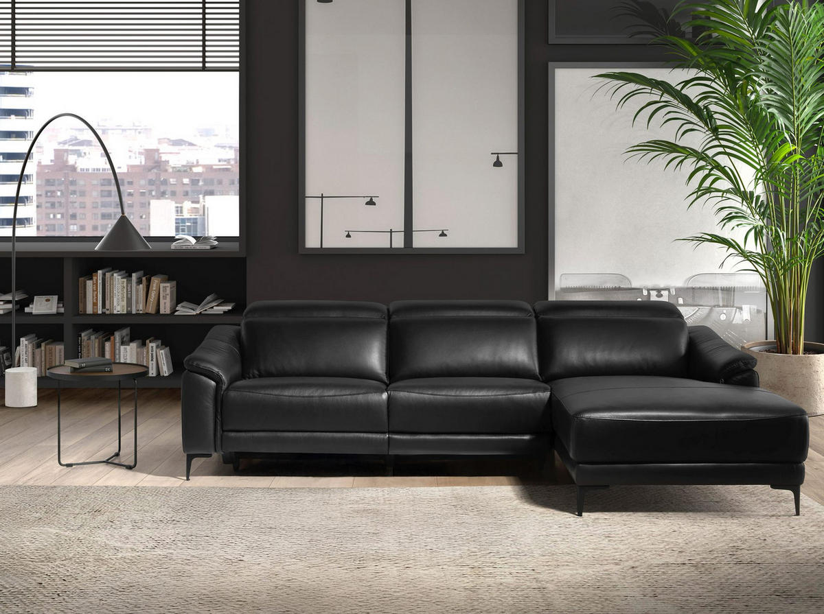 ECKSOFA Rechtes Chaiselongue-Relaxsofa aus schwarzem Leder 272/168/96 cm - Schwarz, Leder (272/168cm) - ANGEL CERDA