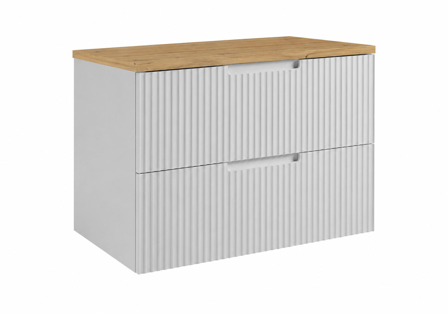 BADEZIMMERSCHRANK hängend 80 mit Schubladen, Korpus in Weiß + Platte in Eiche Craft, mit Griffen, 80 x 46 x 58,6 cm - Weiß, Holzwerkstoff (80/58.6/46cm) - 3XE LIVING